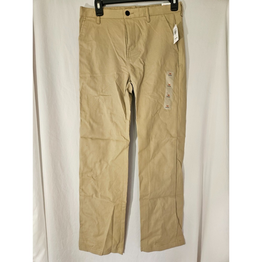 Old Navy Boys Straight Pants Beige Cotton Twill Built-In Flex Reinforced Knees